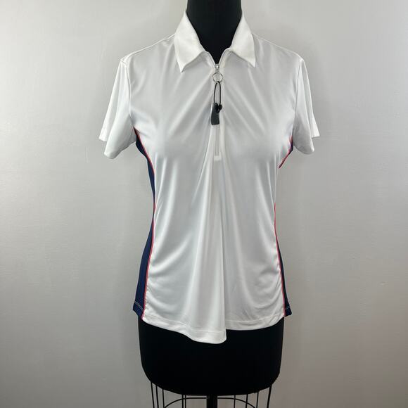 Greg Norman Play Dry White Quarter-Zip Short Sleeve Polo Shirt Side Stripe M - Picture 1 of 9